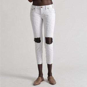 One Teaspoon Skinny Jeans White Distressed Straight leg Ankle Zip Coastal
